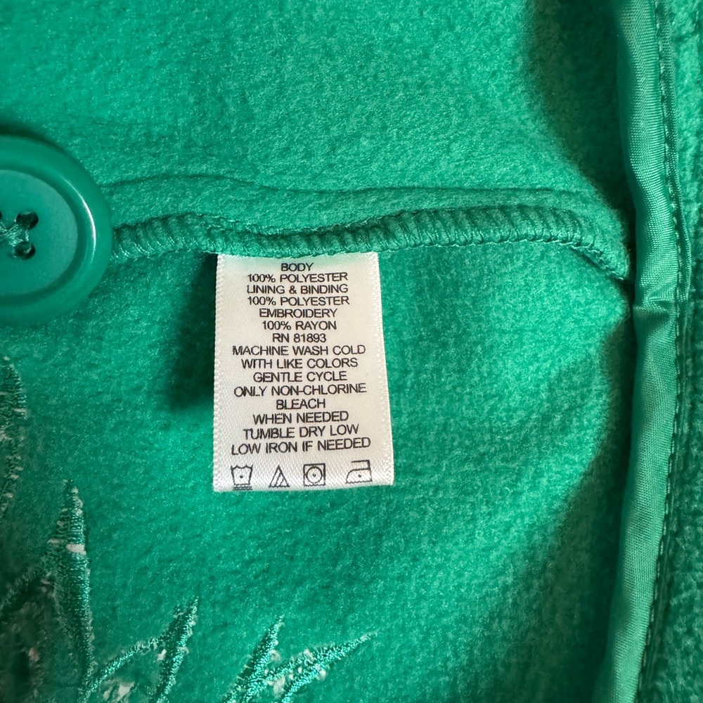 Women’s Susan Graver XL Green fleece Button-Up Coat with Floral‎ Embroidery - Picture 6 of 6